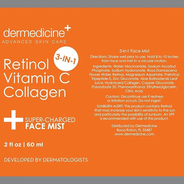 3 in 1 Super-Charged Anti-Aging Face Mist w/Retinol, Vitamin C + Collagen | Hydrates, Refreshes & Brightens for a More Glo...