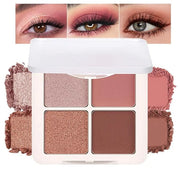 4 Colors Matte Shimmer Eyeshadow Makeup Palette,Rose Gold Nude Pink Highly Pigmented Natural Neutral Eye Shadow Palette,Lo...