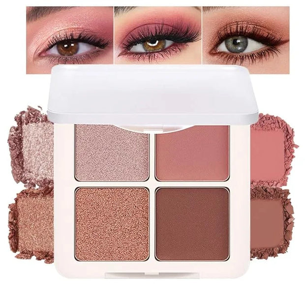 4 Colors Matte Shimmer Eyeshadow Makeup Palette,Rose Gold Nude Pink Highly Pigmented Natural Neutral Eye Shadow Palette,Lo...