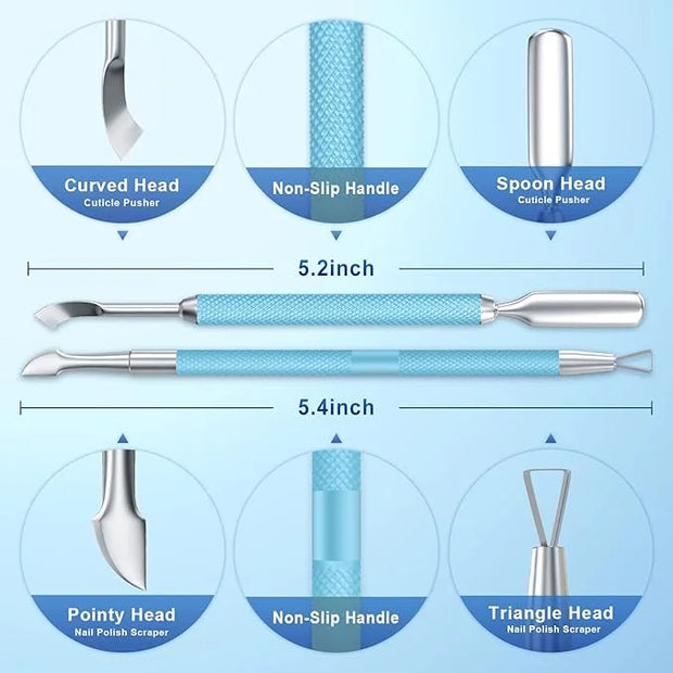 2PCS MetalTurquoise/Lake Blue Cuticle Pusher