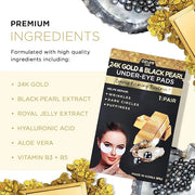 Azure Cosmetics 24K Gold & Black Pearl Luxury Firming Under Eye Pads - Moisturizing & Restoring Eye Mask Patches - Reduces...