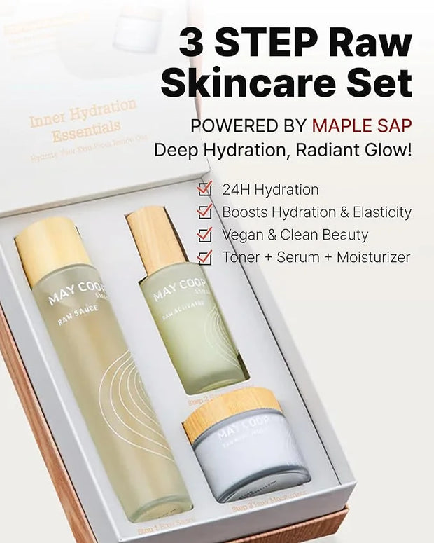 MAY COOP 3 STEP Moisturizing & Hydrating Korean Skincare Set - The Vegan Essence Toner 100ML, Moisturizer Face Cream, Orga...