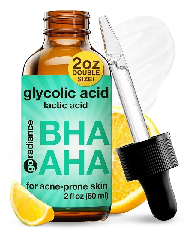 2X BIGGER 2OZ, Go Radiance 5% Glycolic Acid Serum, Salicylic Acid Serum for Acne-prone Skin, BHA Liquid Exfoliant, AHA Pee...