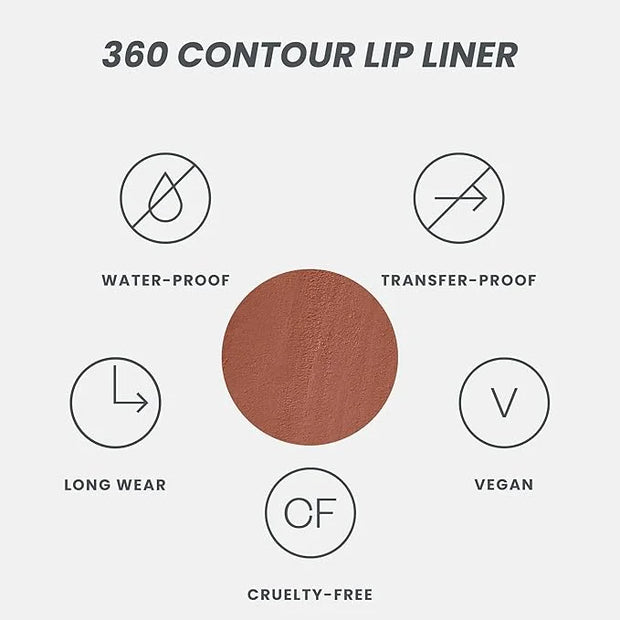Wonderskin Lip Liner Pencil - 360 Contour Lipliner, Long Lasting, Sharpenable, Waterproof and Transfer-Proof Brown Lip Lin...