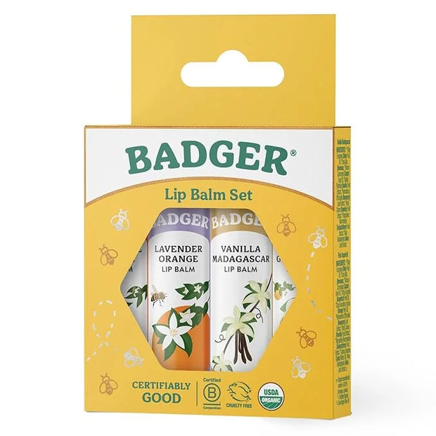 Badger Classic Organic Lip Balm Set - Yellow Box, Light Silky Long Lasting Lip Moisturizer Gift Set, All Natural Lip Balm ...