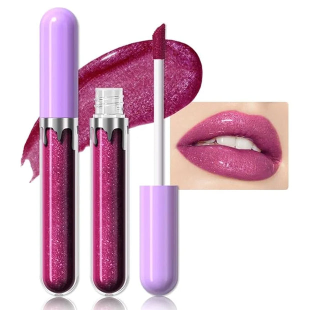 Glitter Liquid Lip Gloss,Plum Shimmer Lipstick, Waterproof Shimmer Lip Stain Lip Glaze, High Shine Long Lasting Shiny Lip ...