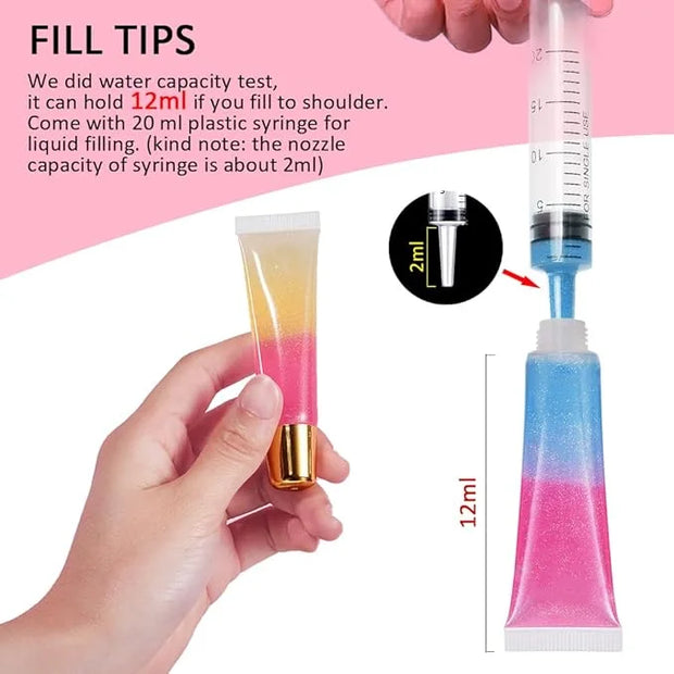 AMORIX 50PCS Lip Gloss Tubes Empty 10ml Pink Cap Lip Gloss Containers Lip Balm Tubes Cute Squeeze Tubes Lipgloss Making Su...