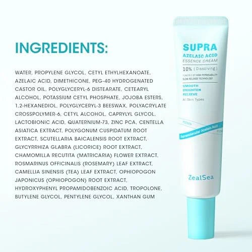 ZealSea 10% Azelaic Acid Facial Cream - Azelaic Acid Serum with AHA for Face, Relief Pimple, Breakouts, Blackhead & Rednes...