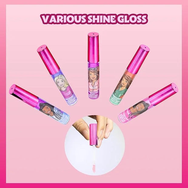 Barbie 12 Piece Plant Based Lip Gloss, Girls Party Favors, First Makeup Set for Girl, Perfect for Parties, Sleepovers, and...