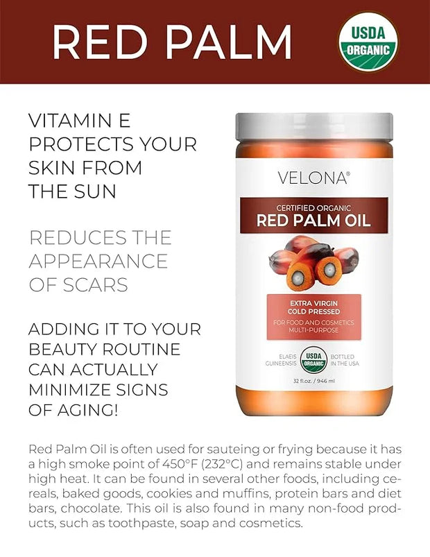 velona USDA Certified Organic Red Palm Oil 64 Fl Oz | Food and Cosmetic Grade | in jar | Extra Virgin, Cold Pressed | Skin...