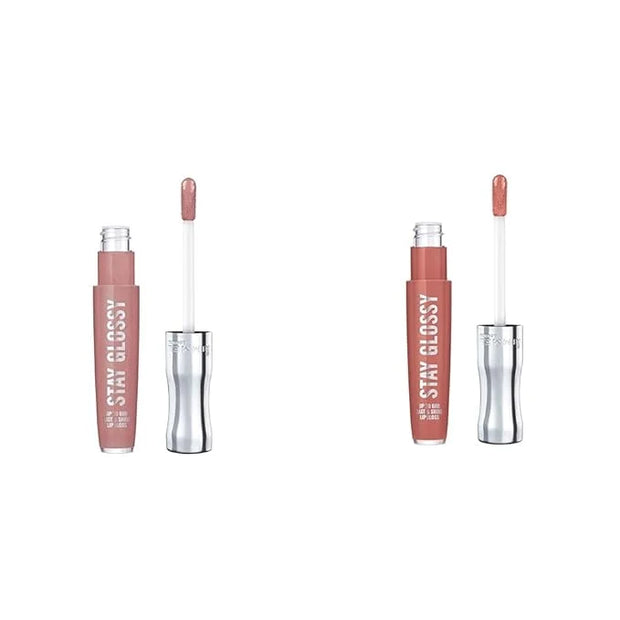 Rimmel Stay Glossy Lip Gloss Bundle - 130 Blushing Belgraves & 135 Sippin Non-Sticky Lightweight Lip Color and Shine .18oz...