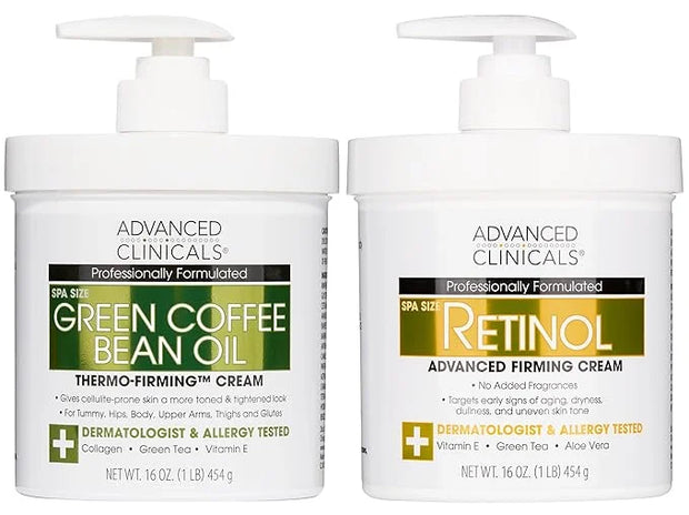 Advanced Clinicals Retinol Body Cream + Green Coffee Bean Oil Thermo - Firming Body Lotion 2pc Skincare Set For Women & Me...