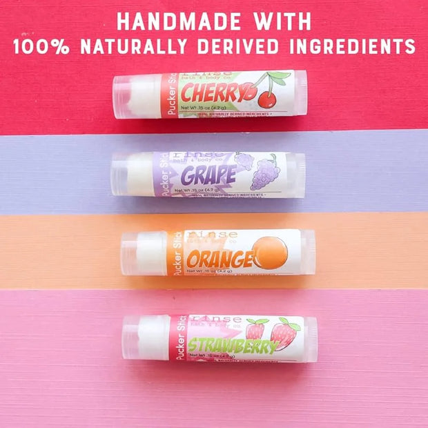 Rinse Bath & Body Fruit Cup Lip Balm Set - Handmade Natural Flavored Lip Balm | Cherry, Grape, Orange & Strawberry | Moist...
