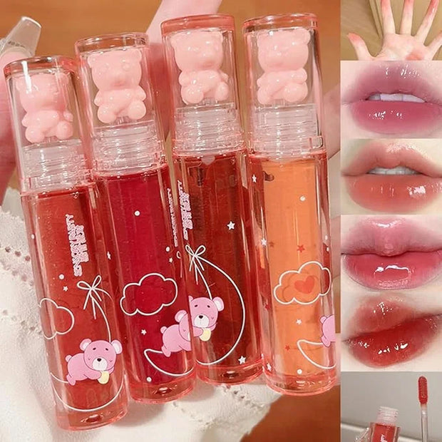 4Pcs Bear Lip Glaze Hydrating Jelly Lip Gloss,Jelly Liquid Lipstick Cute Bear Lipgloss Moisturizing Lip Stain Plumping Wat...