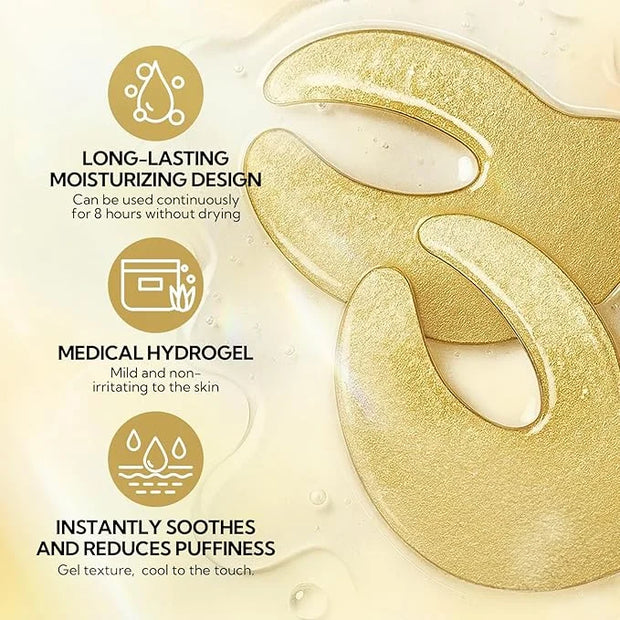 LANBENA Under Eye Patches (6 Pairs), Wrinkle-Reduce Essence(0.27 Fl.Oz), 24K Gold Full Around Gel Serum Mask, Puffy Undere...