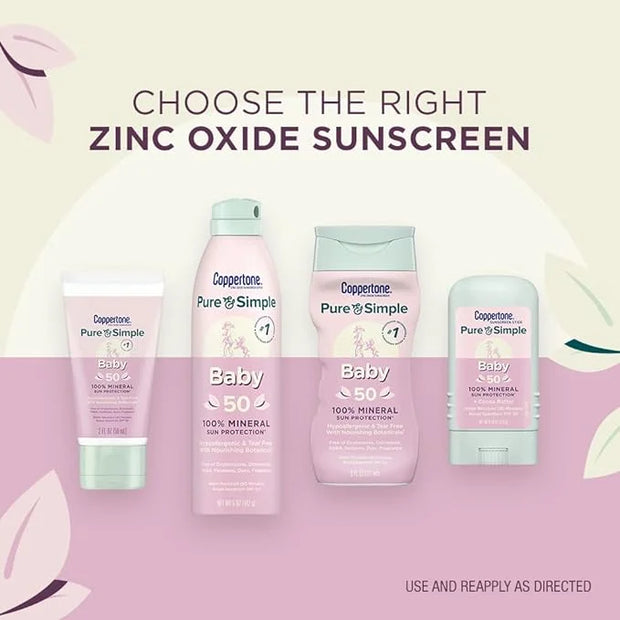 Coppertone Pure and Simple Baby Sunscreen Spray SPF 50, Zinc Oxide Mineral for Babies, Toddler, Water Resistant, Broad Spe...