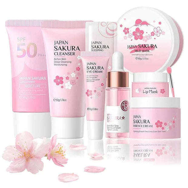 Sakura Skincare Set, Skin Care Set For Teen Girls, Skincare Gift Set Cherry Blossom Beauty Set, Deep Cleaning Skincare Fac...