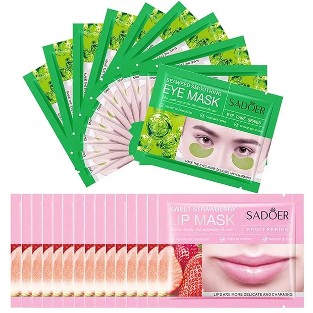 MEICOLY 30 Pads Lip and Eye Mask Sheet,Moisturizing Seaweed Eye Mask Crystal Anti-Aging Eye Patches Strawberry Lip Mask,Da...