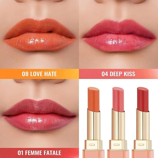 Oulac Moisturizing Shine Lipstick For Women Christmas Set 3PCS, 2 in 1 Tinted Lip Balm for Winter, Hydrated Juicy and Glos...