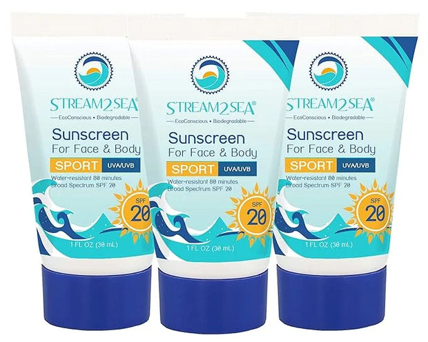 STREAM 2 SEA SPF 20 Mineral Sunscreen Biodegradable and Reef Safe, 1 Fl oz Pack of 3 Travel Size Paraben Free Non Greasy, ...