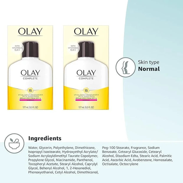 Olay Face Moisturizer Complete Lotion All Day Daily Facial Moisturizing Lotion SPF 15 for Normal Skin and Hydration, Oil-F...