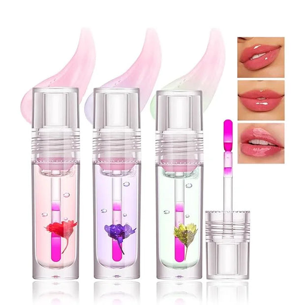 Plumping Lip Glow Oil,Hydrating Tinted Lip Oil Color Changing Lip Gloss Floral Moisturizing Lip Balm Lip Care For Dry Lip ...