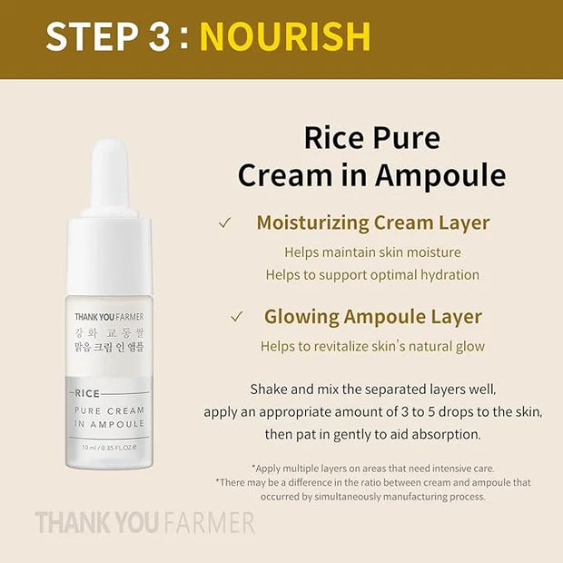 THANKYOU FARMER Rice Pure Glow Travel Kit, Mini Size Cleanser(1.05 fl oz), Mini Size Toner(1.05 fl oz), Mini Size Ampoule(...