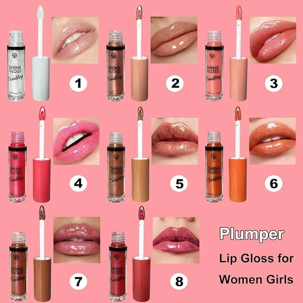 Brown Lip Gloss Women Girls Plumping Lip Gloss Glitter Tinted Lip gloss Oil Plumper Hydrating Long Lasting Moisturizing No...