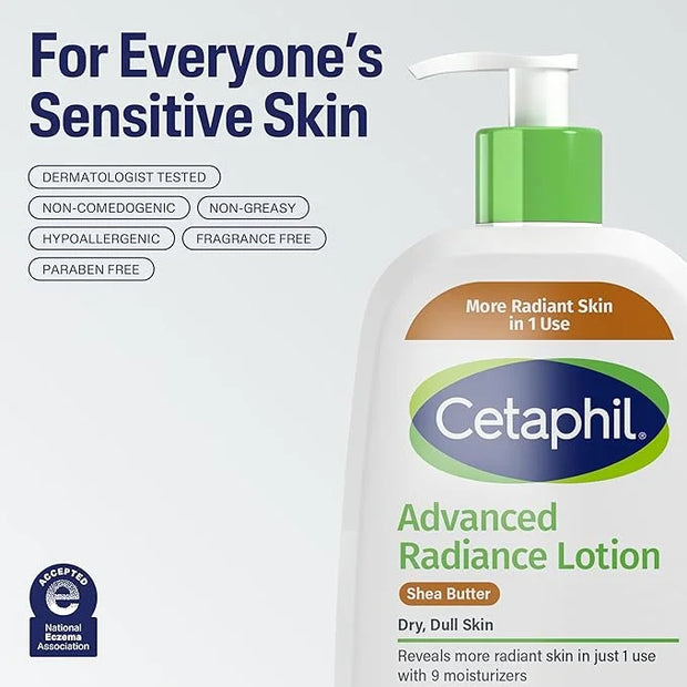 Cetaphil Body Lotion, Advanced Radiance Lotion with Shea Butter for Dry, Sensitive Skin, 8 oz Pack of 3, Fragrance Free, H...