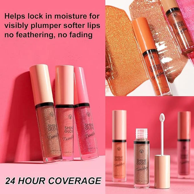 Brown Lip Gloss Women Girls Plumping Lip Gloss Glitter Tinted Lip gloss Oil Plumper Hydrating Long Lasting Moisturizing No...