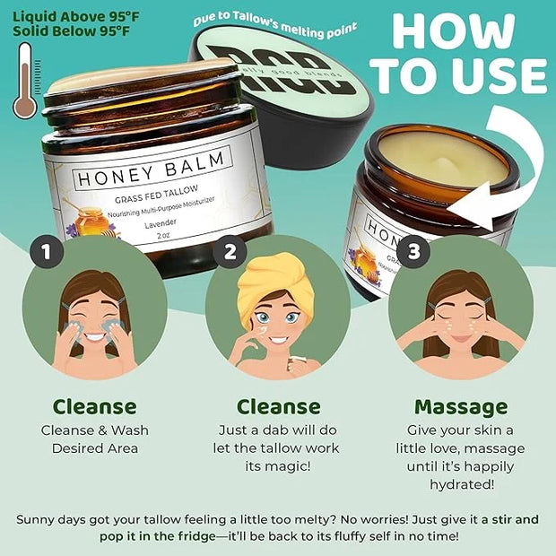 Tallow and Honey Balm, Organic Body Butter, Grass-Fed Beef Tallow for Skin, Soothing All-Natural Moisturizer for Body and ...