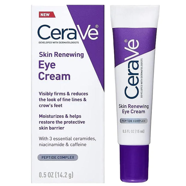 CeraVe Skin Renewing Eye Cream For Wrinkles, Under Eye Cream With Peptides + Caffeine + Niacinamide, For Wrinkles & Crows ...