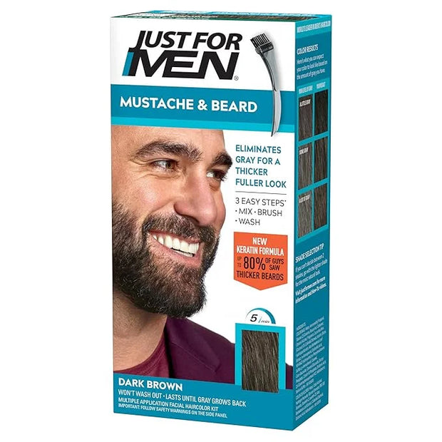 Just For Men Mustache & Beard, Beard Dye for Men with Brush Included, With Keratin Biotin Aloe and Coconut Oil for Healthy...