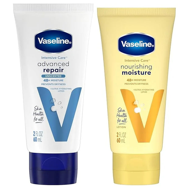 Vaseline Intensive Care Lotion Bundle – Advanced Repair Unscented Lotion & Nourishing Moisture Hand & Body Lotion for Extr...