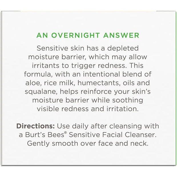 Burt's Bees Calming Night Cream, With Aloe and Rice Milk, Face Moisturizer For Sensitive Skin Infuses Skin With Moisture W...