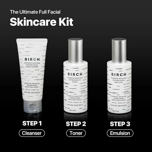 Nature Republic Birch Intensive for Men Skin Care Kit, Face Wash & Moisturizer for Hydrated Skin, Facial Toner (4.05 Fl.Oz...