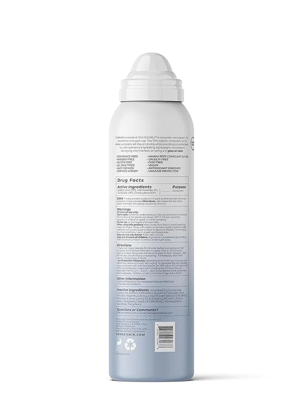 Sonrei Sea Clearly® Organic Mist Sunscreen | SPF 50, Broad Spectrum, Water-Resistant | Vegan, Non-Greasy | Ideal for Face ...