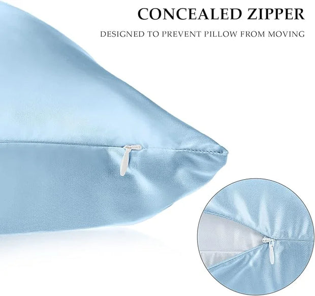 2 Pack Satin Pillowcase with Latent Zipper, Adjustable Satin Eye Mask for Sleeping and Satin Volume Scrunchie for Hair and...
