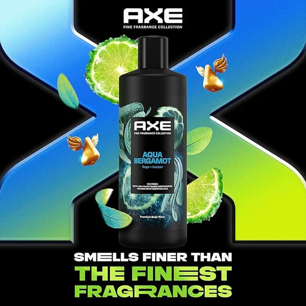 AXE Fine Fragrance Collection Body Wash For Men Aqua Bergamot 4 Count 12h Refreshing Scent Shower Gel Infused with Bergamo...