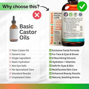 Organic Castor Oil For Face Moisturizer, Eyes, Eyelashes, Eyebrows, Wrinkles with Jojoba, Rosehip, Grapeseed, Squalane, Pa...
