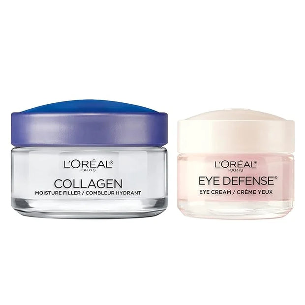 L'Oreal Paris Collagen Face Moisturizer Day and Night Cream, 1.7 oz + Dermo-Expertise Eye Defense Eye Cream, 0.5 oz - Prod...