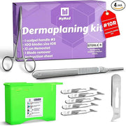 10R Blades Dermaplaning Kit Containing 10r Blades Scalpels Pack of 100 with Scalpel Handle #3 + 10R Scalpel Blade Remover ...