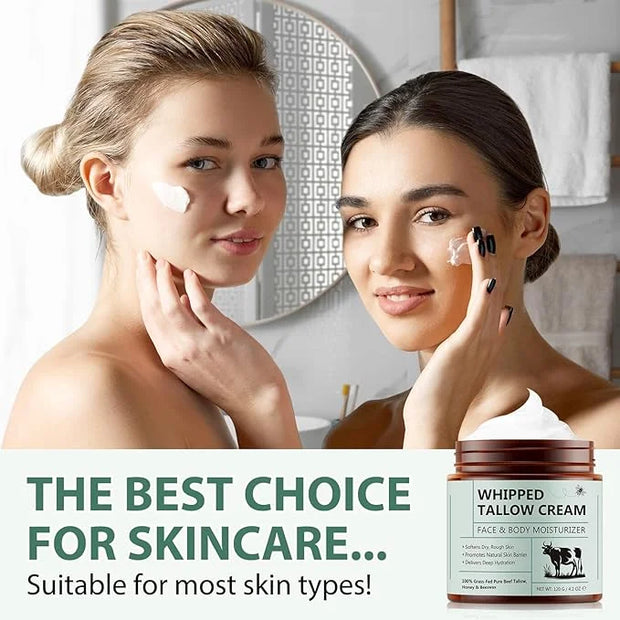 Beef Tallow for Skin, Beef Tallow Moisturizer, 8.4 oz Organic Whipped Grass Fed Beef Tallow with Honey Cream for Face & Bo...