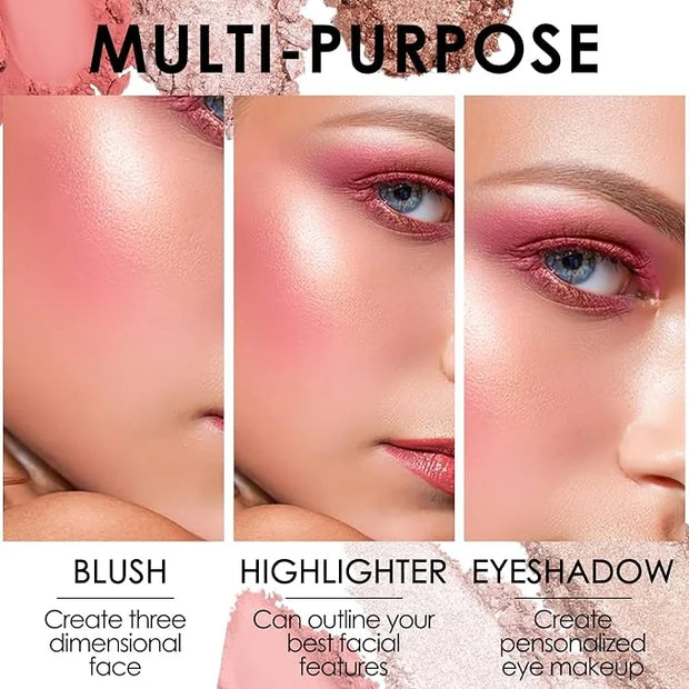 FOCALLURE Blush and Highlighter Palette,3 in 1 Makeup Powder, Cruelty-Free Matte, Shimmer Illuminator for a Glowing Look,#...