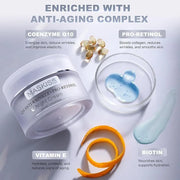 24K Gold Under Eye Patches (25 Pairs) & Q10 Anti-Wrinkle Night Cream, Pro-Retinol Face Moisturizer for Firming, Hydrating ...
