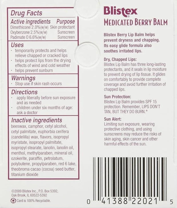Blistex Medicated Berry Lip Balm, 3