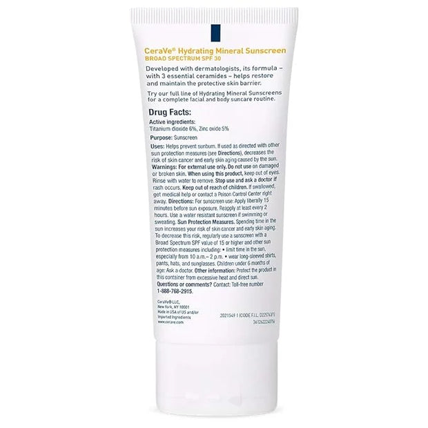 CeraVe 100% Mineral Sunscreen SPF 30 | Face sunscreen With Zinc Oxide & Titanium Dioxide | Hyaluronic Acid + Niacinamide +...
