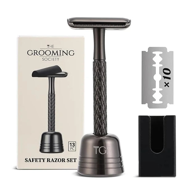 Double Edge Safety Razor for Men with Stand and Silicone Cover - Durable Metal Eco-Friendly Single Blade Safety Razor with...