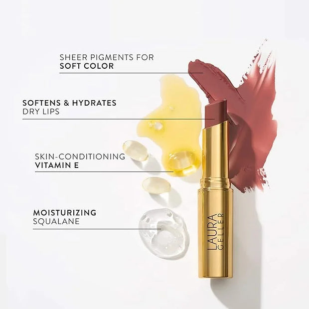 LAURA GELLER NEW YORK Jelly Balm Moisturizing Tinted Lip Balm - Just Peachy - Hydrating Vitamin E - Semi-Shine Finish - Pr...