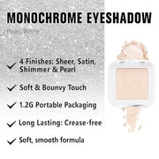 Kaely Pressed Single Eyeshadow Makeup, Pearl White Glitter Highly Pigmented Monochrome Eye Shadow Palette, Waterproof Neut...